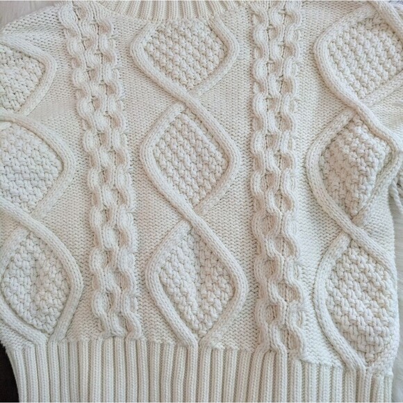 Lime And Dot Cozy Cable Knit Fringe Puff Sleeve Sweater Cream White M Medium - Picture 4 of 6